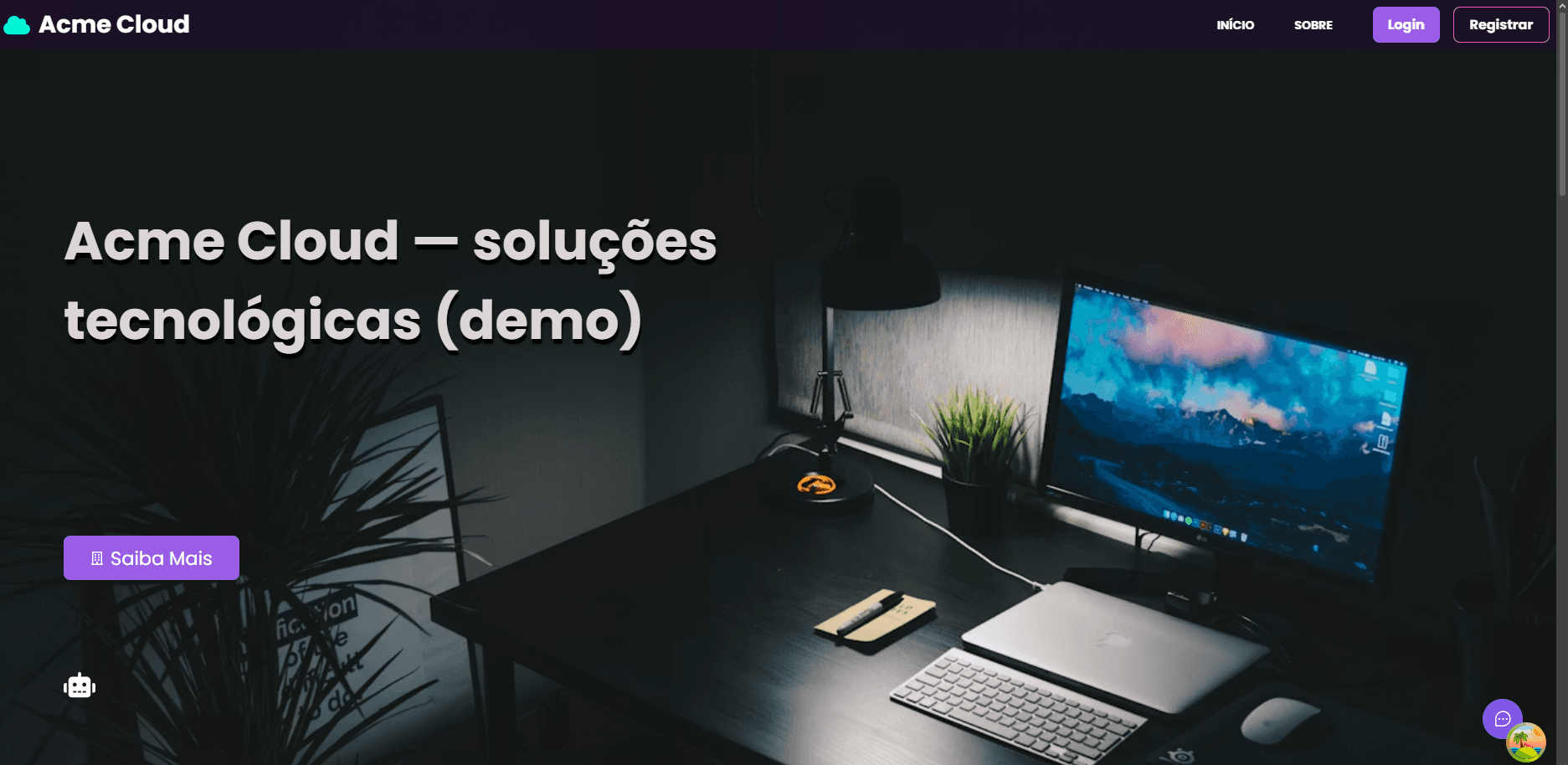 Capa do projeto Acme Cloud - Site demostrativo